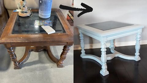 Furniture Flipping Painting a Side Table with a Glass Top with Sherwin Williams Atmospheric