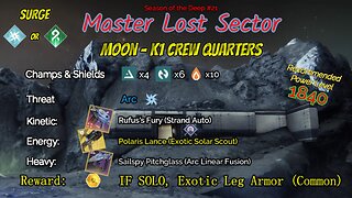 Destiny 2 Master Lost Sector: Moon - K1 Crew Quarters on my Strand Warlock 7-7-23