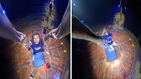 Daring acrobat shows his view of Cirque du Soleil's gravity-defying catch sequence