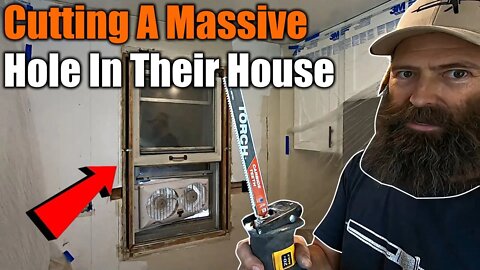 Cutting A Huge Hole In Their Kitchen | Installing A Door In Place Of A Window | The Handyman |