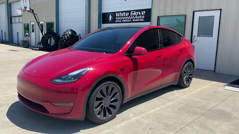 Tulsa Auto Wraps | White Glove Auto | Red Tesla Model Y