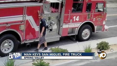 Surveillance video captures man keying San Miguel Fire truck