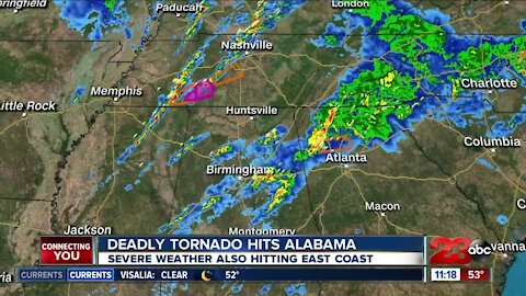 Deadly tornado hits Alabama, severe weather also hitting East Coast