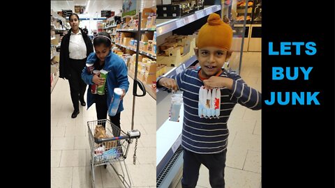 Kids shopping in supermarket