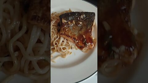 Sweet and Spicy Sauce Salmon with Egg Noodles