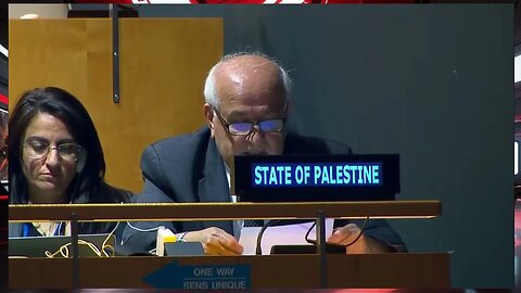 A representative for the State of Palestine makes a statement after the vote on the Gaza resolution