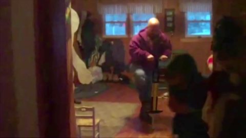 Man Jumps On A Pogo Stick And Makes A Hole In A Hardwood Floor
