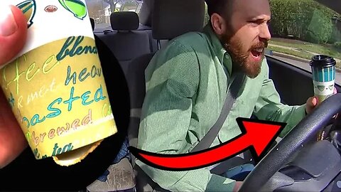 Hot coffee breaks through cup while driving