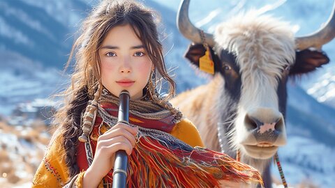 Beautiful Tibetan Girl With Healing Flute Sound - Eliminate Stress And Calm The Mind, Positive Vibes