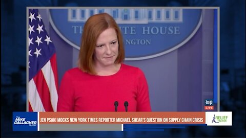 With a smirk, the White House press secretary attempts to joke about the supply chain crisis