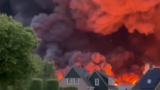 Massive fire engulfs multiple buildings in Ter Aar, Netherlands.