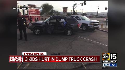 3 kids hurt in dump truck crash in Phoenix