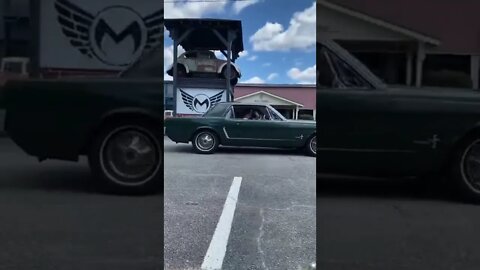 Driving away in a 1965 Mustang