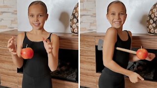 Little Girl Shows Off Funny "Floating Apple" Magic Trick