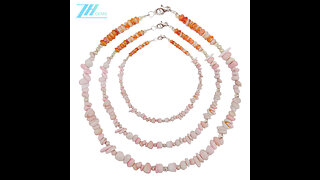 Orange spiny oyster roundle beads and free-shape pink opal with 925 sliver beads handmade