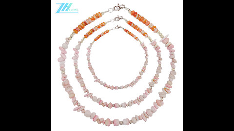 Orange spiny oyster roundle beads and free-shape pink opal with 925 sliver beads handmade