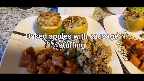 Baked stuffed apples with sausage stuffing #happyharvest @OurUrbanHomestead @Citygirl Homestead