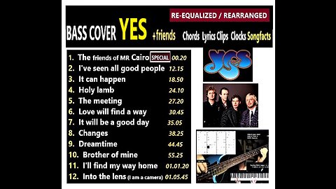 Bass cover YES _ Chords Lyrics Clips Clocks MORE