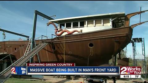 Hundreds of volunteers help Tulsa man build massive steel sailboat in his front yard