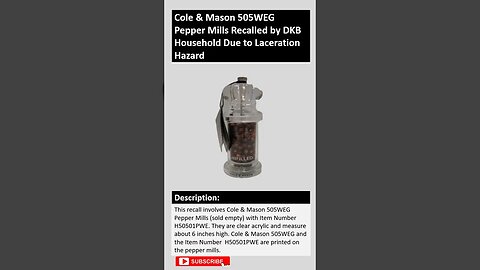 Cole & Mason 505WEG Pepper Mills Recalled by DKB Household Due to Laceration Hazard