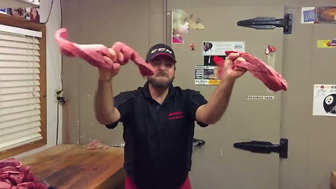 Funny Butcher Chops And Flips Meat