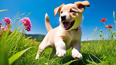 Cute Puppy Baby Dog Playing In The Green