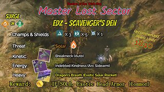 Destiny 2 Master Lost Sector: EDZ - Scavenger's Den on my Stasis Warlock 1-19-24