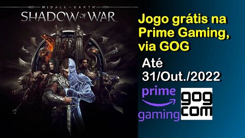 Jogo Grátis na Prime Gaming GOG: Middle-Earth Shadow of War (até 31/10/2022)