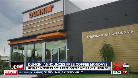 Dunkin' announces Free Coffee Mondays