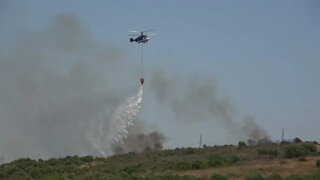 Helicopters Fighting Brush Fire in the South of Spain, Campo de Gibraltar, Cadiz
