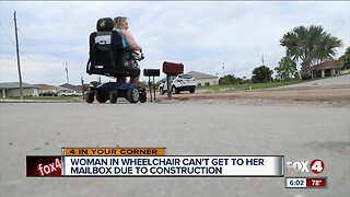 Woman in Wheelchair Can't get to her mailbox because of construction
