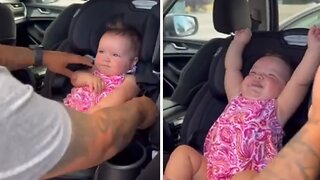 Baby's New Routine Is To Stretch After Getting Out Of Car Seat