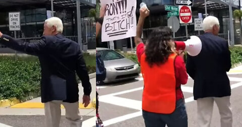 DeSantis' Democratic Challenger is Chased Off a Women's Rights Rally by Angry Liberal Protesters