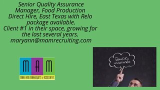 Senior Manager Quality Assurance Manager Direct Hire