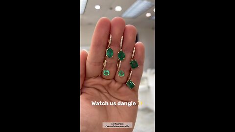 Drop dangle natural dark green emerald and pave huggie golden 14K 18K earrings for gifts presents
