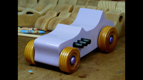 Handmade Wood Toy Car Hot Rod Freaky Ford TBucket MDF Lavender Amber & Metallic Purple