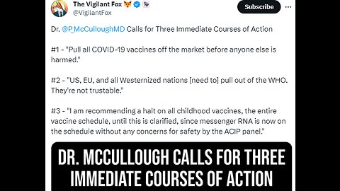 Dr. P McCullough MD - Calls for Three Immediate Courses of Action