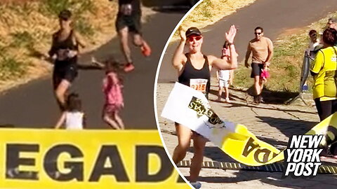 Dad labeled 'toxic' for sending kids to hug mom during her race