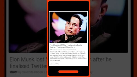 Current Events | Elon Musk loses $10 bn in net worth after finalising Twitter deal | #shorts #news