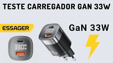 Unboxing e Teste, Carregador Gan 33W Essager Dual-USB com display