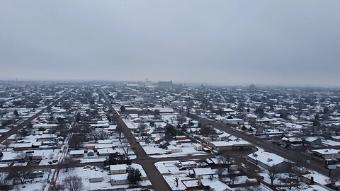 Snow Covered Clovis New Mexico at around 200 feet in the air.