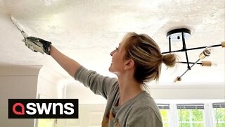 UK woman saves hundreds on plasterer by DIY skimming textured ceiling for £50