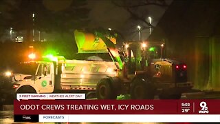 ODOT crews treating wet, slick roads