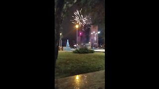 Fireworks near the New Year tree