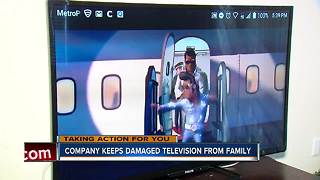 Company keeps damaged television from family