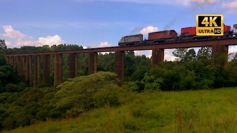 Brazil TRAIN RUMO three SD40 locomotives on Paraná Viaduct
