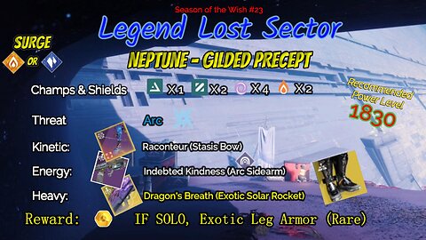 Destiny 2 Legend Lost Sector: Neptune - Gilded Precept on my Arc Hunter 2-9-24