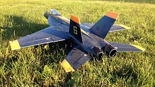 StarMax 64mm EDF F-18 Super Hornet RC Jet Take-Off From Grass Flying Field in Wind