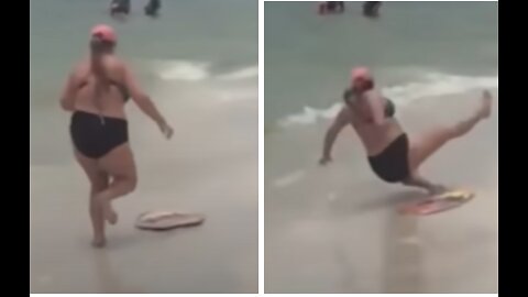 Woman Slips On Sand Board Funny Fail