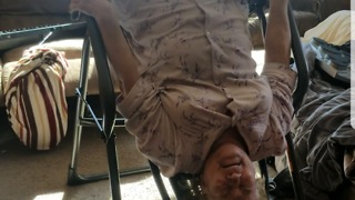 Gramma tries an inversion table and gets stuck
